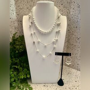 White pearl bead jewelry set